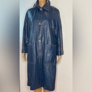 Bonnie Cashin Sills for Coach Sz 8 Blue Leather Trench Coat Turnlock Fasteners
